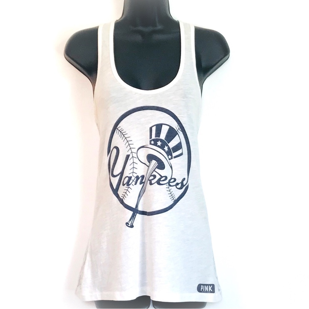 PINK Victoria's Secret White Tank Top with Navy Print